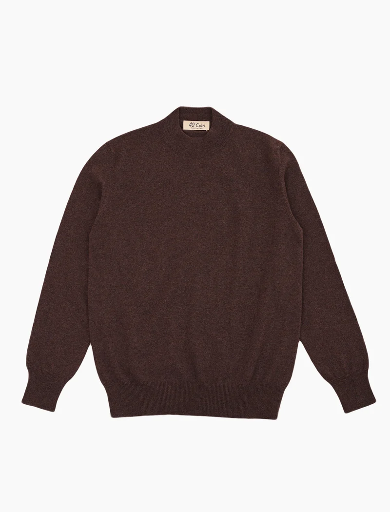 Brown Grey Mock Neck Cashmere Jumper