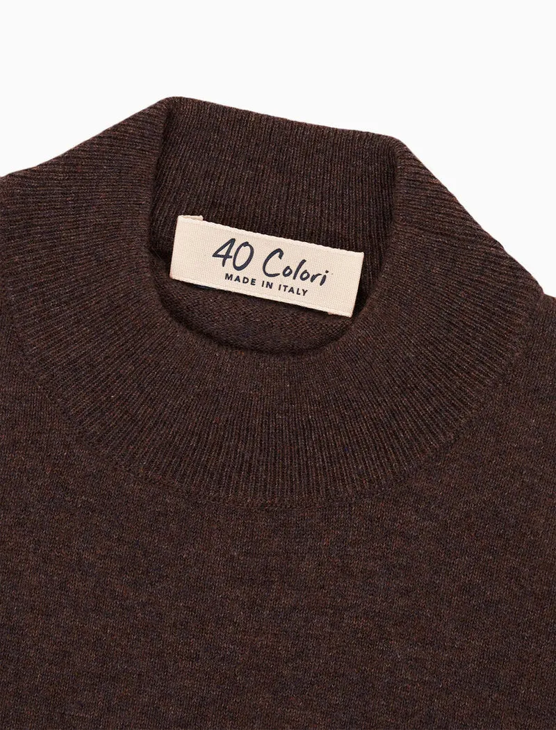Brown Grey Mock Neck Cashmere Jumper