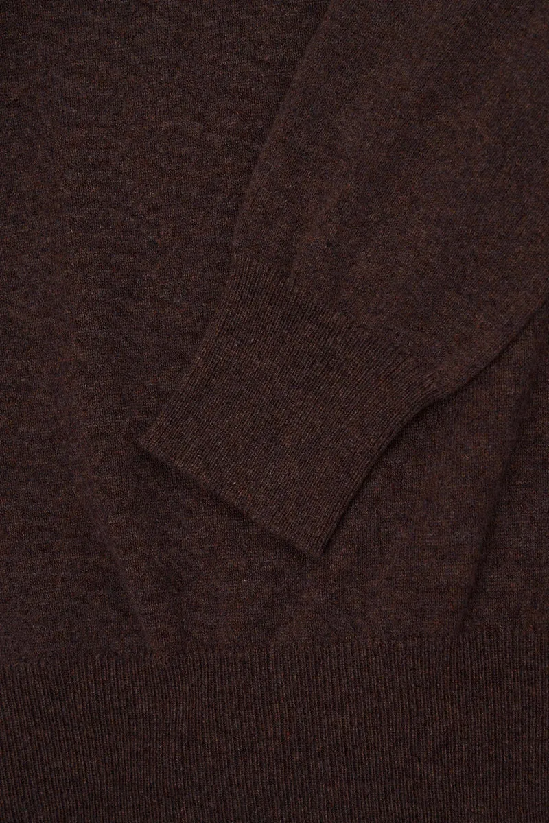 Brown Grey Mock Neck Cashmere Jumper
