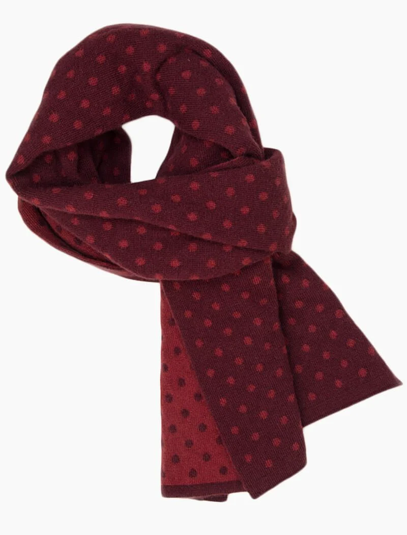 Burgundy & Brick Reversible Dotted Knitted Wool & Cashmere Scarf