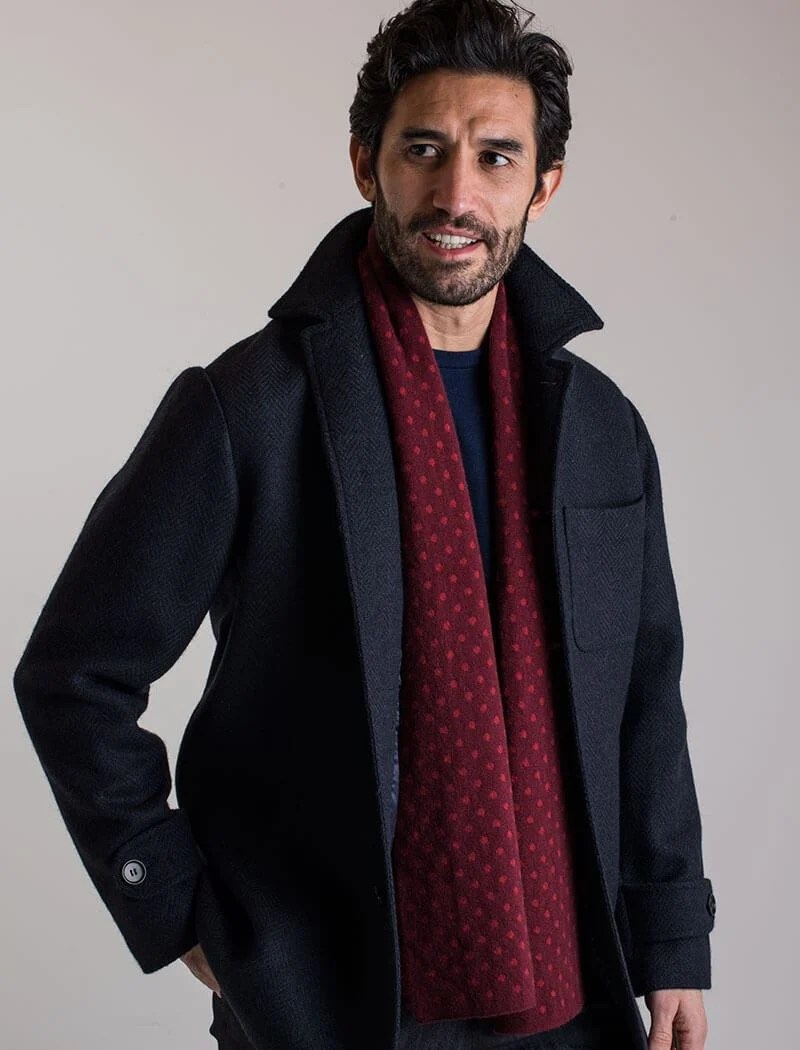 Burgundy & Brick Reversible Dotted Knitted Wool & Cashmere Scarf