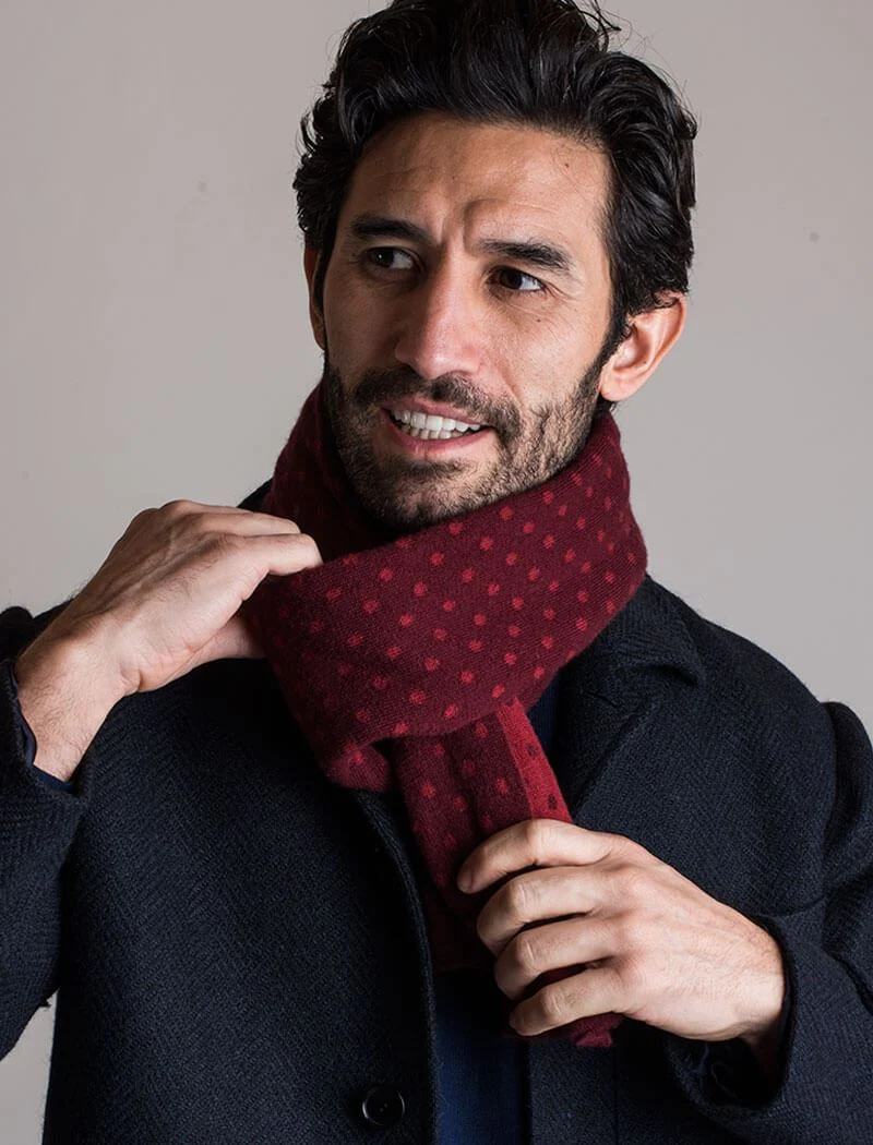 Burgundy & Brick Reversible Dotted Knitted Wool & Cashmere Scarf