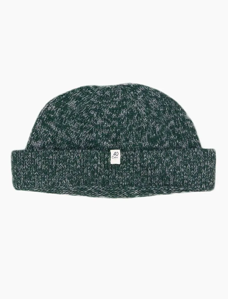 Green & Grey Melange Wool & Cashmere Fisherman Beanie