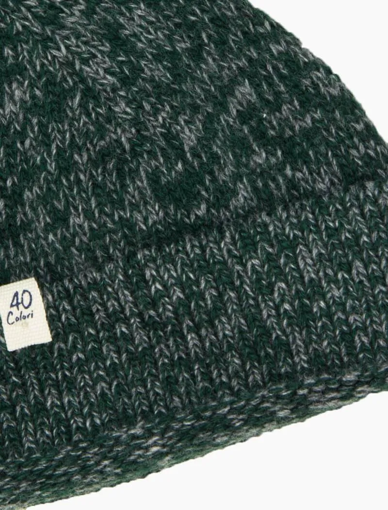 Green & Grey Melange Wool & Cashmere Fisherman Beanie