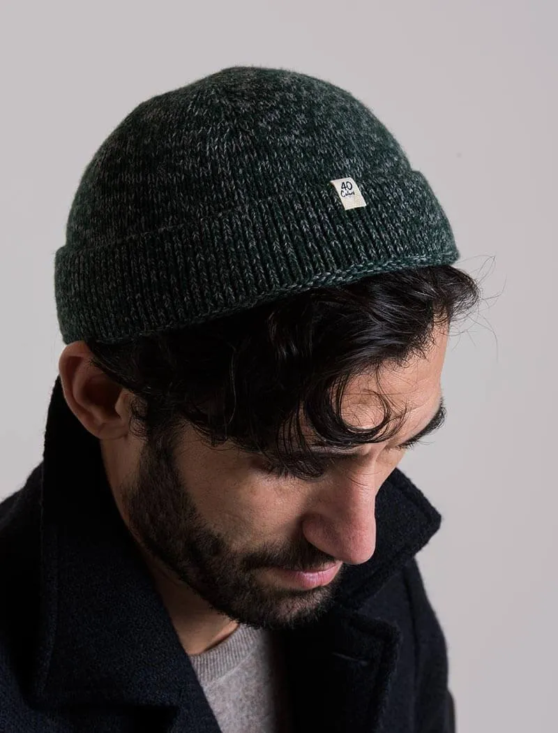 Green & Grey Melange Wool & Cashmere Fisherman Beanie