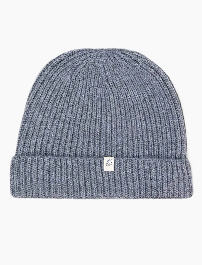 Light Grey Small Ribbed Wool Beanie