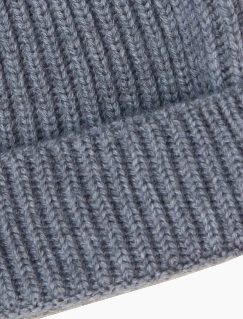 Light Grey Small Ribbed Wool Beanie