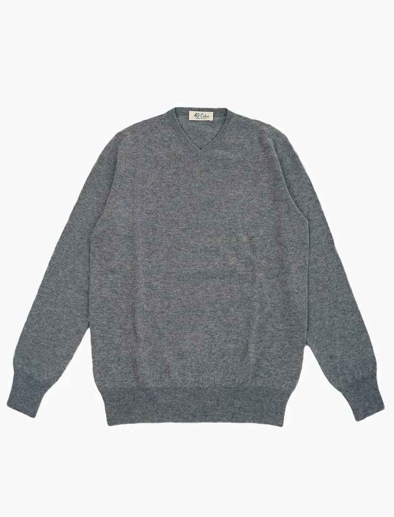 Light Grey V Neck Cashmere Jumper