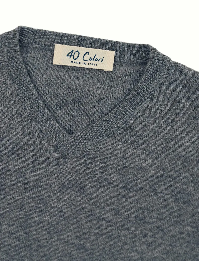 Light Grey V Neck Cashmere Jumper