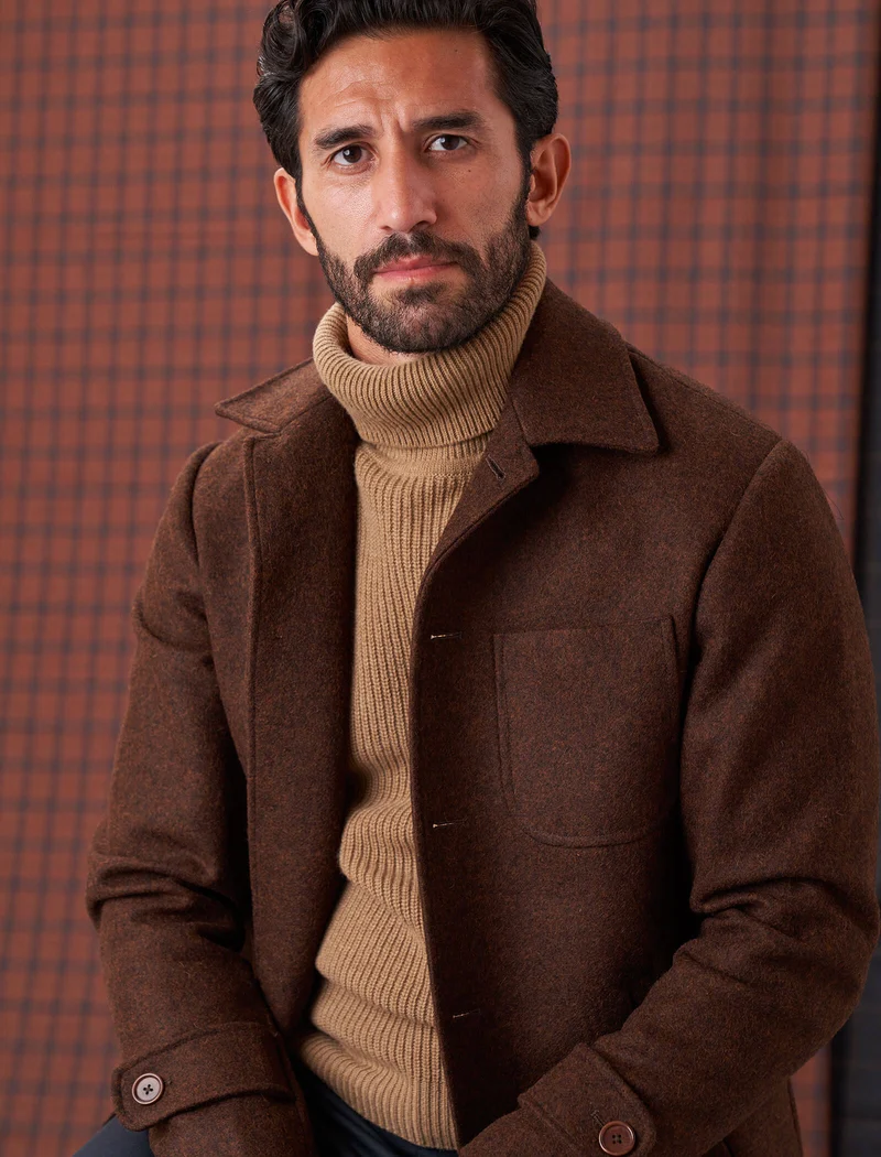Beige Ribbed Wool & Cashmere Roll Neck Jumper