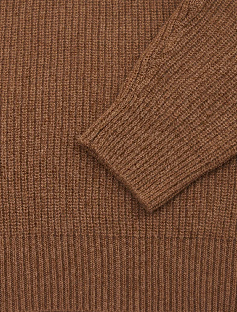 Beige Ribbed Wool & Cashmere Roll Neck Jumper