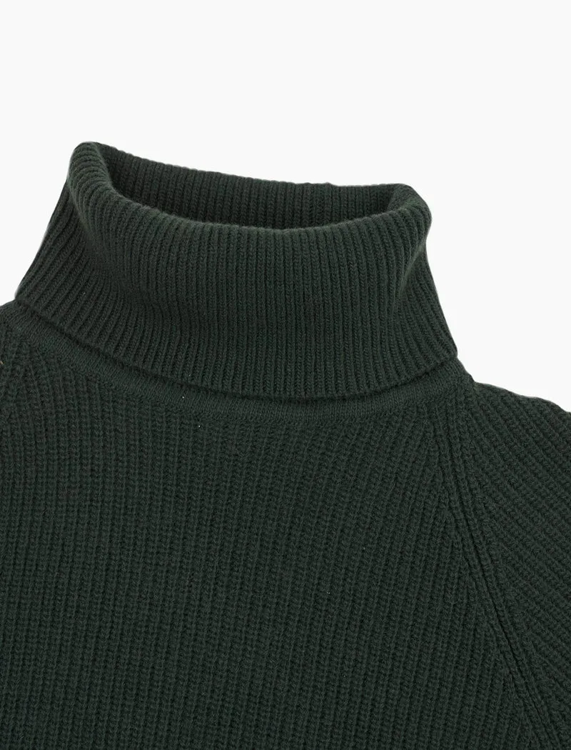 Dark Green Ribbed Wool & Cashmere Roll Neck Jumper