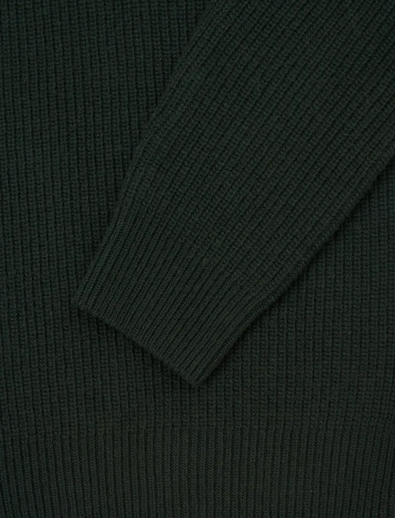 Dark Green Ribbed Wool & Cashmere Roll Neck Jumper