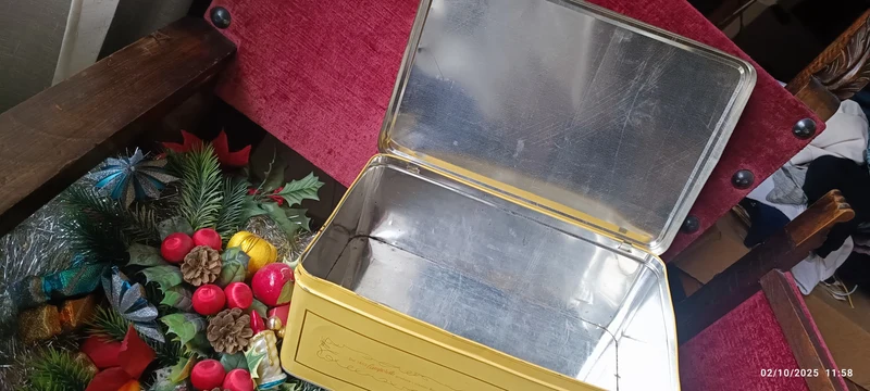 Scatola di latta vintage Biscottini di Novara Camporelli. Biscottificio da 1852. Misure 15 x 25 x 35 cm. 600g.