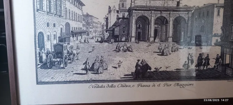 Stampa su seta Manifattura Segalini, incorniciata anni sessanta. Misure cm 38 x cm 50. (N.4)Cornice in legno con vetro. 1 kg.