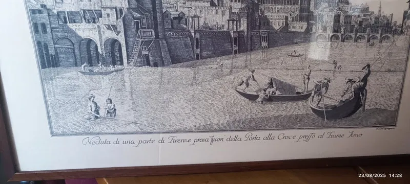 Stampa su seta Manifattura Segalini, incorniciata anni sessanta. Misure cm 38 x cm 50. (N.5)Cornice in legno con vetro. 1 kg.