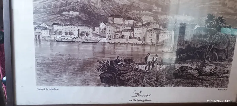 Stampa su seta Manifattura Segalini, incorniciata anni sessanta. Misure cm 38 x cm 50. (N. 3)Cornice in legno con vetro. 1 kg.
