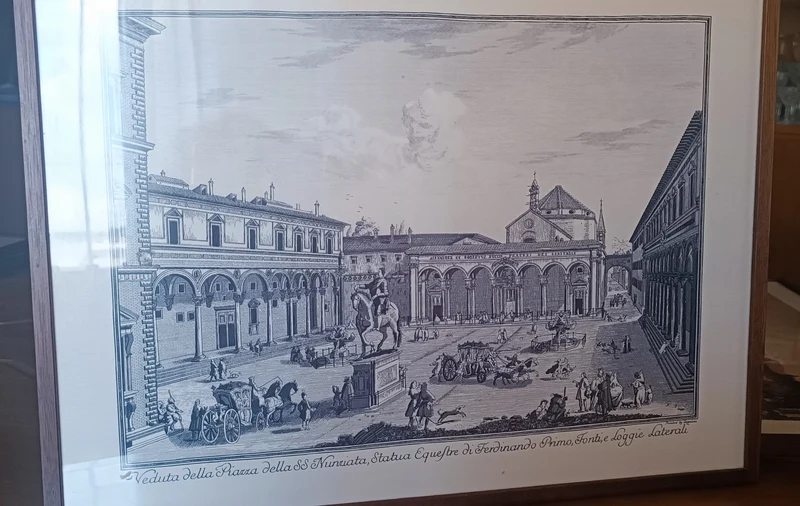 Stampa su seta Manifattura Segalini, incorniciata anni sessanta. Misure cm 38 x cm 50. (N. 2)Cornice in legno con vetro. 1 kg.