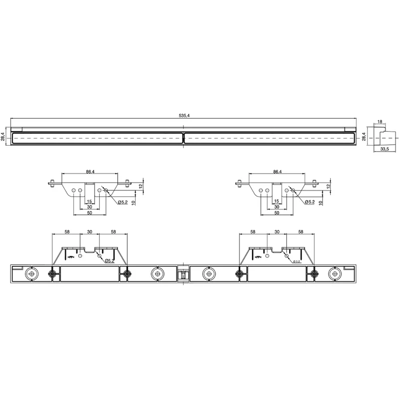 Luce di retromarcia lunga e sottile WS W260 con staffe