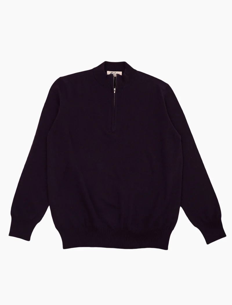 Dark Plum Mock Neck Cashmere Quarter Zip Jumper