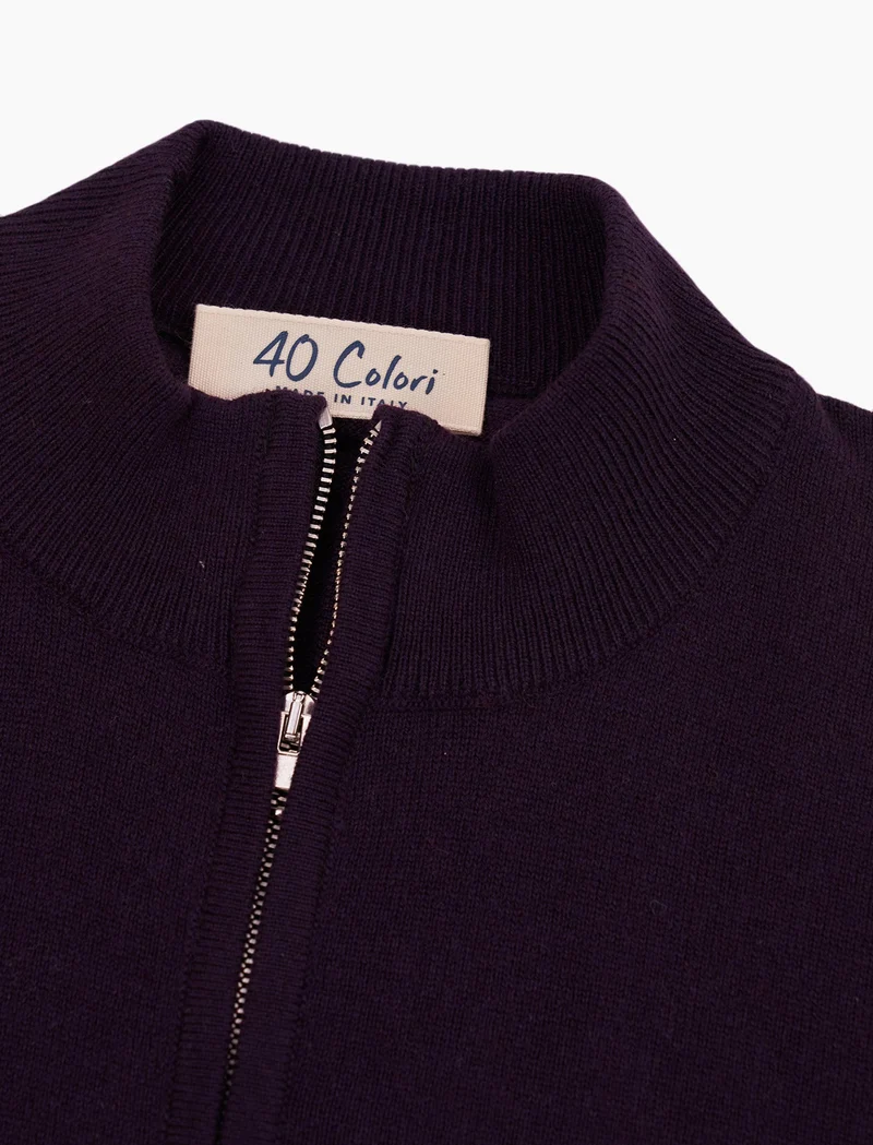 Dark Plum Mock Neck Cashmere Quarter Zip Jumper