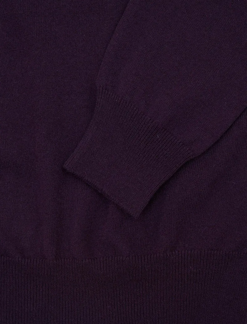Dark Plum Mock Neck Cashmere Quarter Zip Jumper