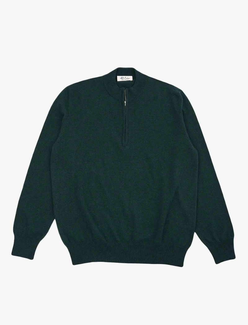 Dark Green Mock Neck Cashmere Quarter Zip Jumper