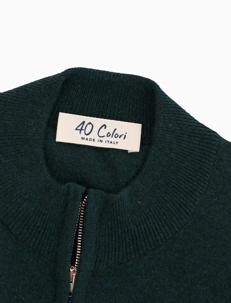 Dark Green Mock Neck Cashmere Quarter Zip Jumper