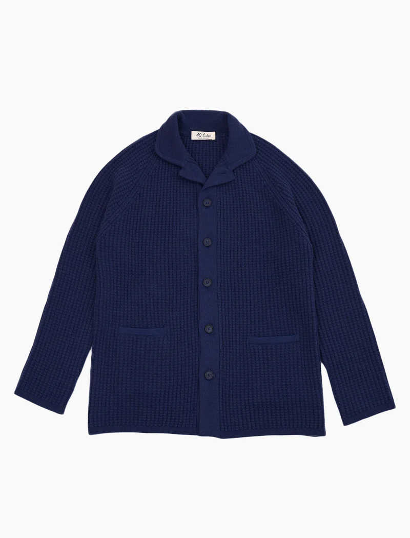 Grey Blue Waffle Wool & Cashmere Knitted Overshirt