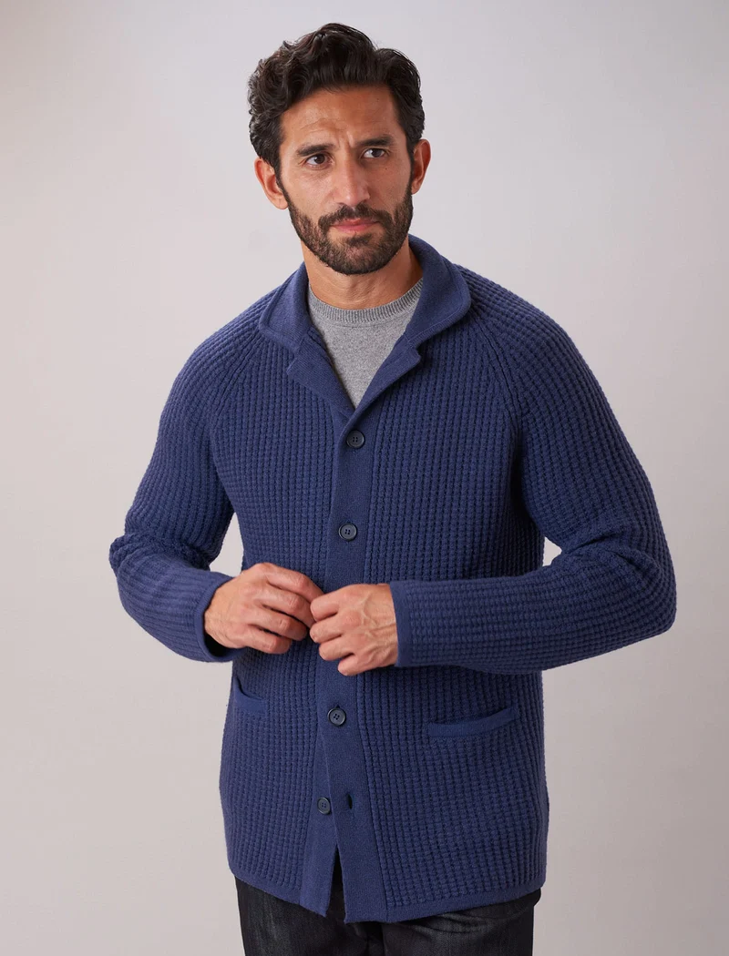 Grey Blue Waffle Wool & Cashmere Knitted Overshirt