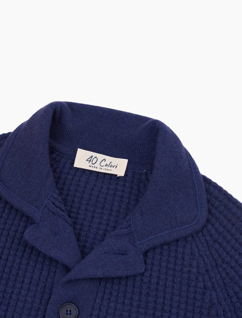 Grey Blue Waffle Wool & Cashmere Knitted Overshirt
