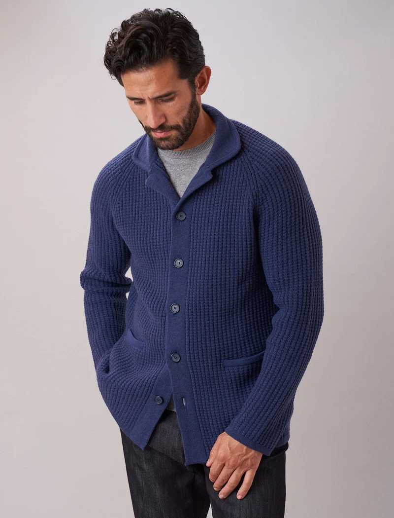 Grey Blue Waffle Wool & Cashmere Knitted Overshirt