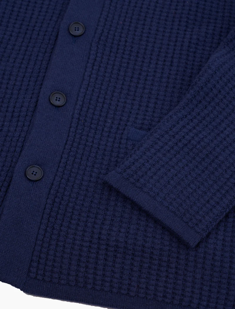 Grey Blue Waffle Wool & Cashmere Knitted Overshirt