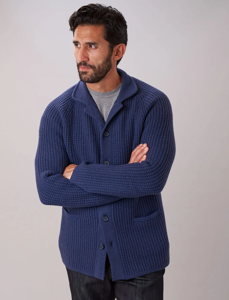 Grey Blue Waffle Wool & Cashmere Knitted Overshirt