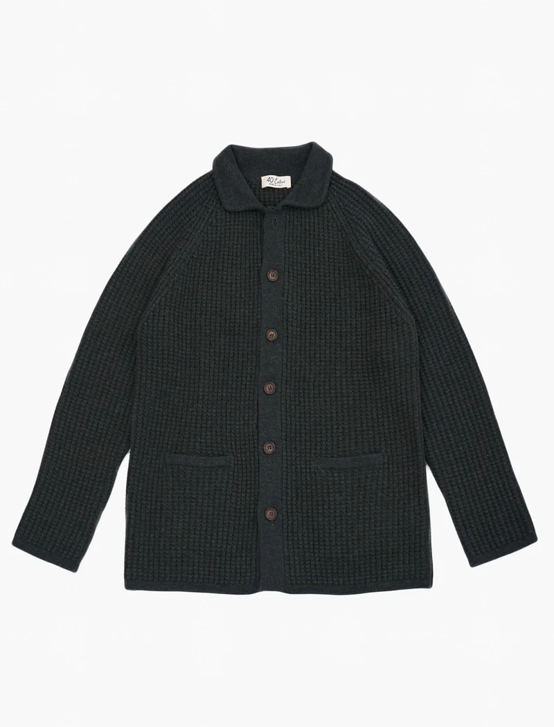 Dark Olive Green Waffle Wool & Cashmere Knitted Overshirt