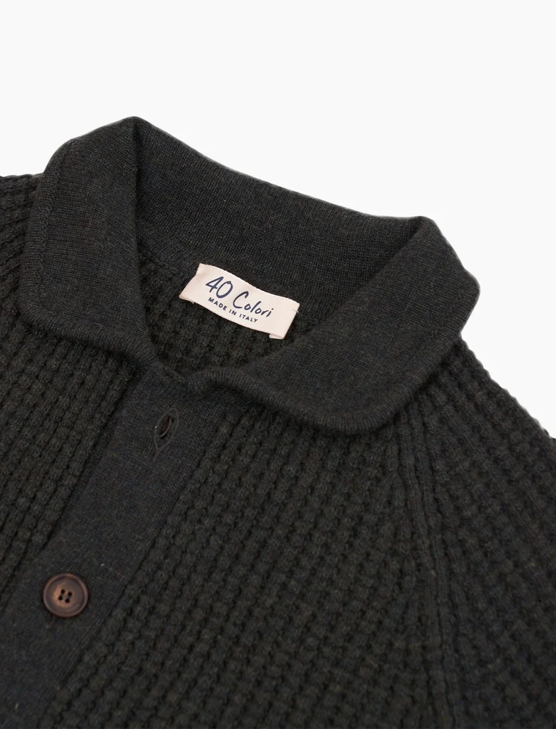 Dark Olive Green Waffle Wool & Cashmere Knitted Overshirt