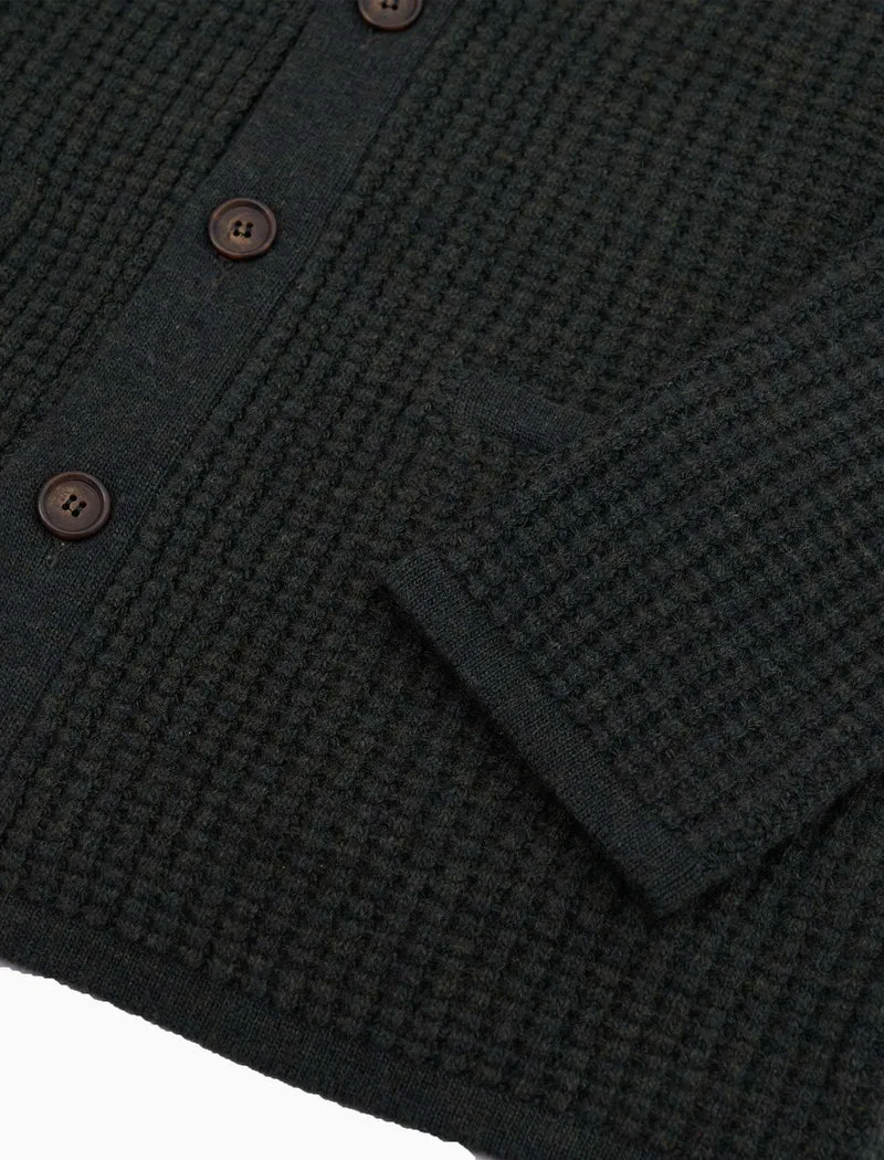Dark Olive Green Waffle Wool & Cashmere Knitted Overshirt