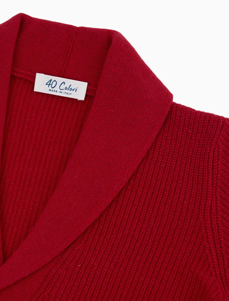 Red Ribbed Shawl Neck Wool & Cashmere Cardigan