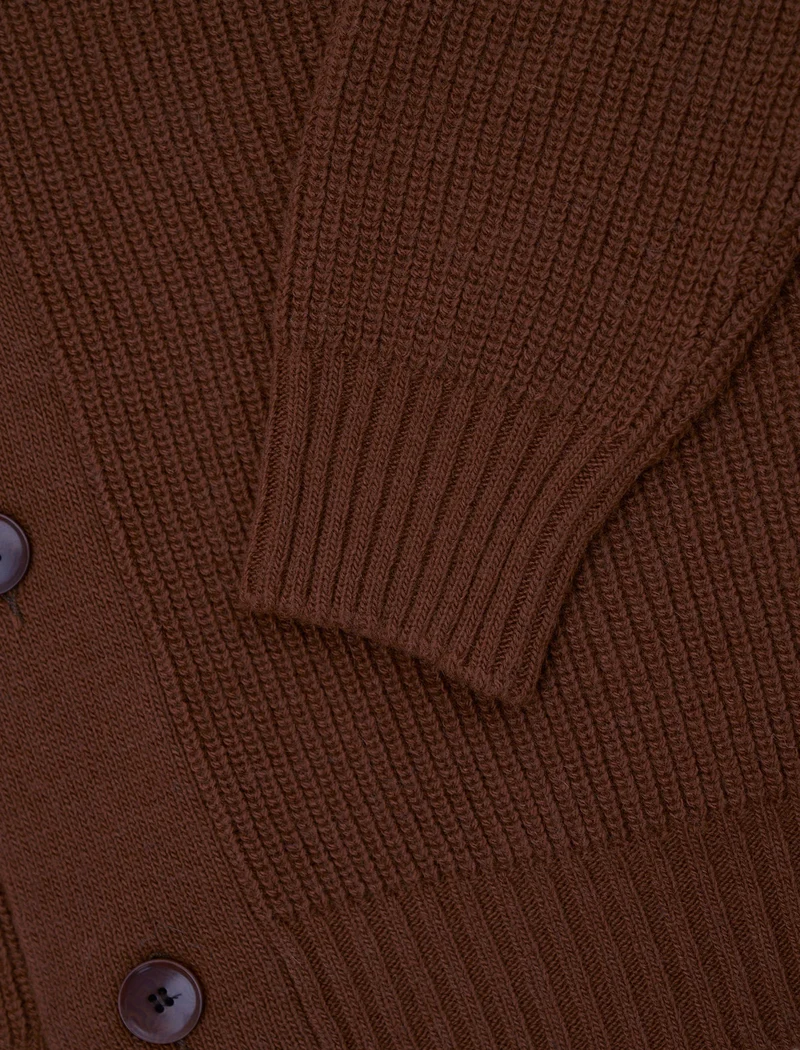 Chocolate Brown Ribbed Shawl Neck Wool & Cashmere Cardigan