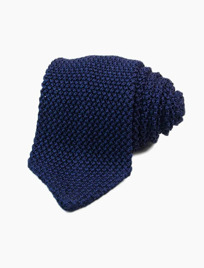 Navy Pointed Jacquard Silk Knitted Tie