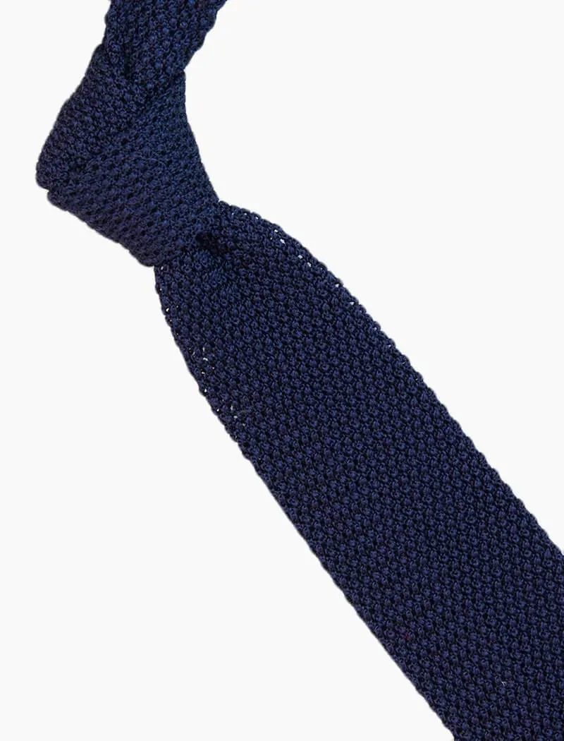 Navy Pointed Jacquard Silk Knitted Tie