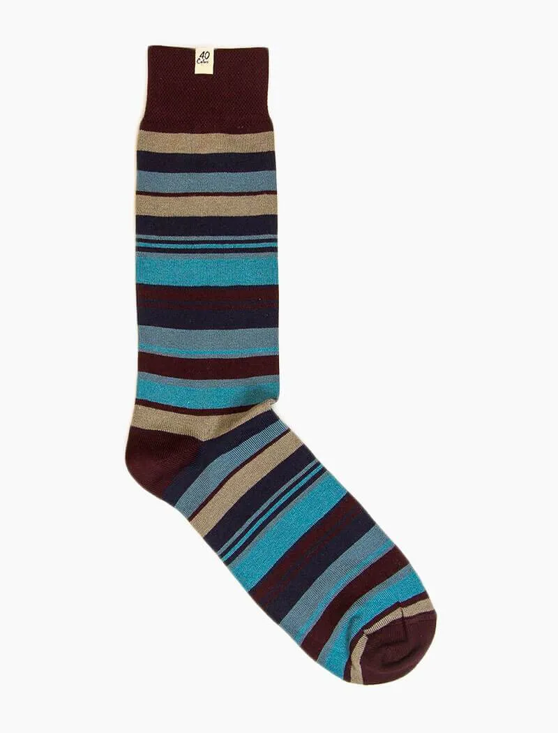 Burgundy Multi Striped Linen & Organic Cotton Socks