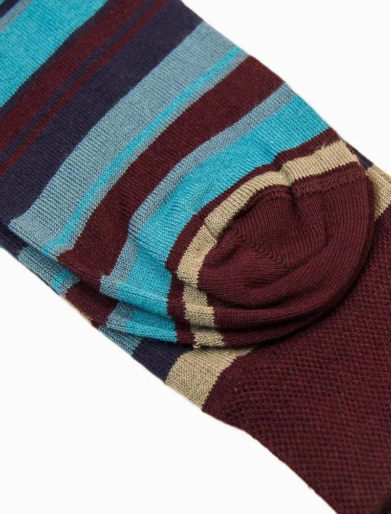 Burgundy Multi Striped Linen & Organic Cotton Socks