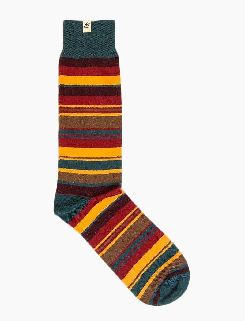 Petrol Blue Multi Striped Linen & Organic Cotton Socks