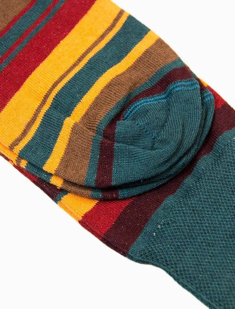 Petrol Blue Multi Striped Linen & Organic Cotton Socks