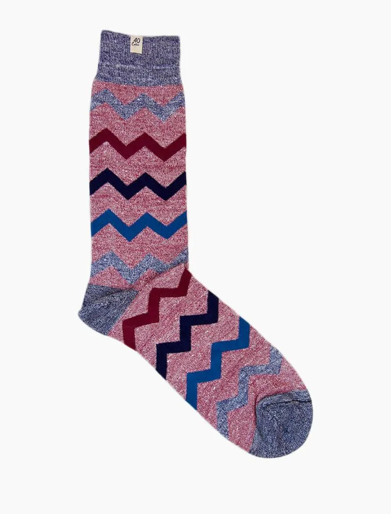 Red Horizontal Chevron Striped Linen Organic Cotton Socks