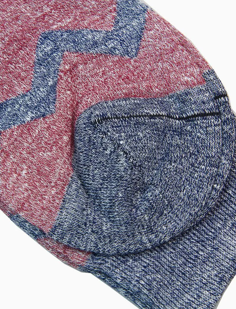 Red Horizontal Chevron Striped Linen Organic Cotton Socks