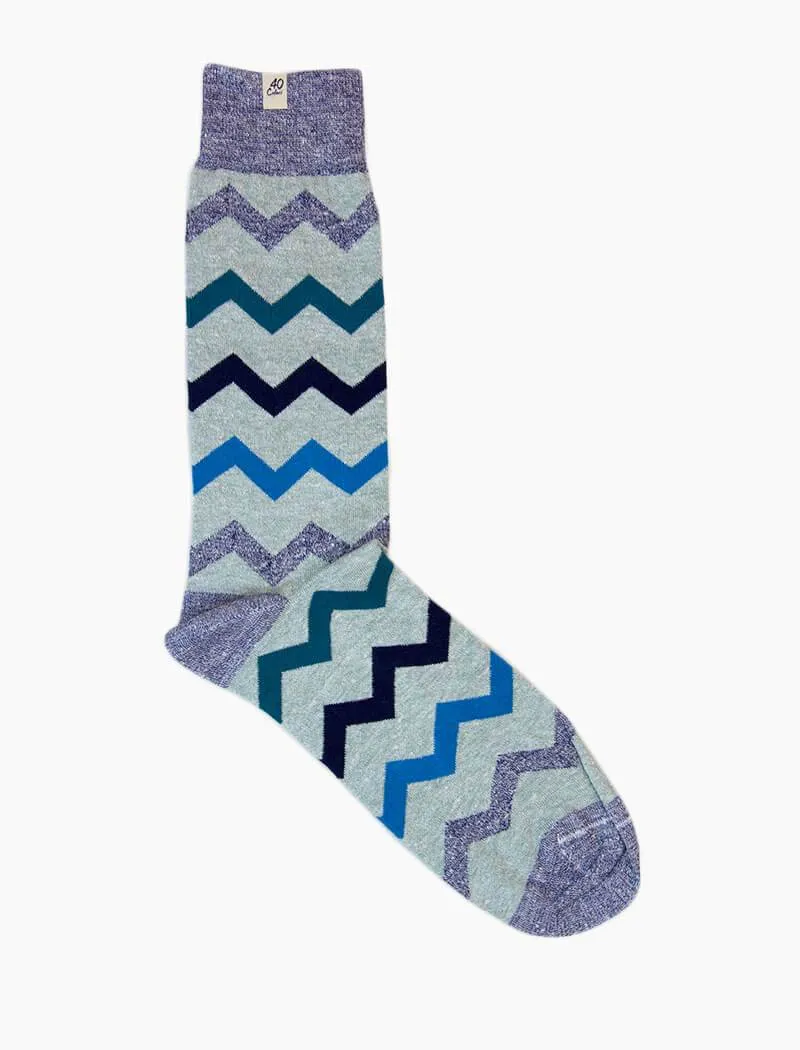 Teal Horizontal Chevron Striped Linen Organic Cotton Socks