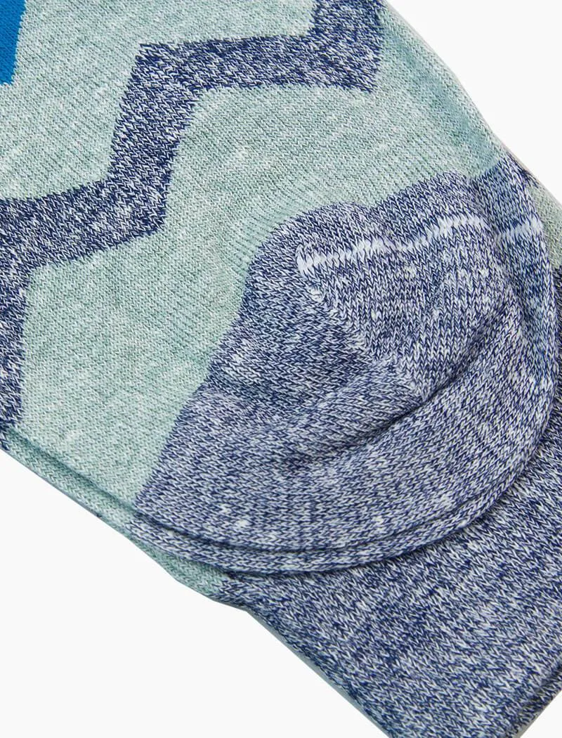 Teal Horizontal Chevron Striped Linen Organic Cotton Socks