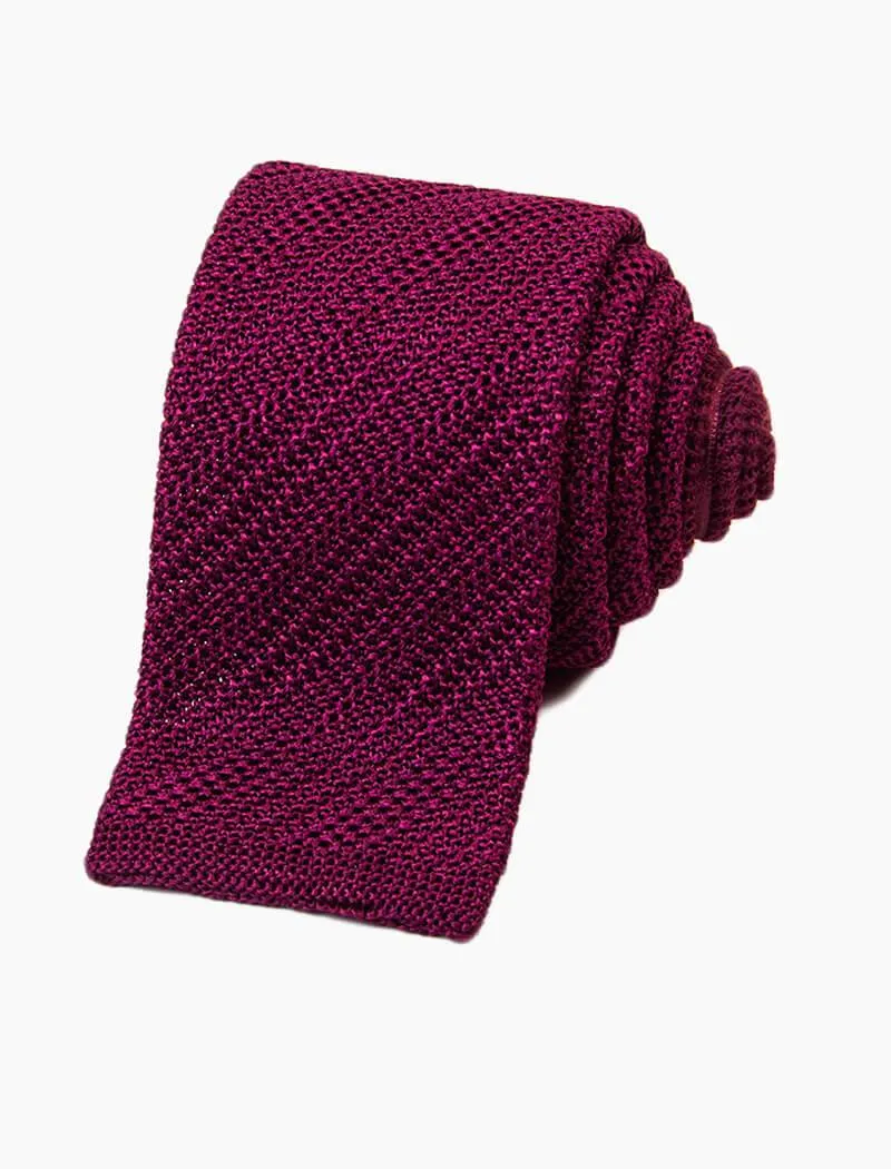 Burgundy Solid Diagonal Striped Silk Knitted Tie